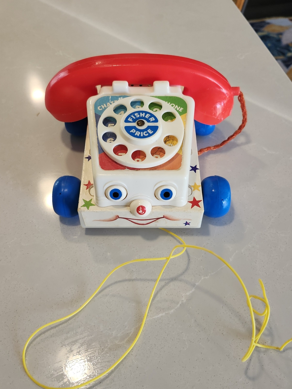 Vintage Fisher-Price Retro Pull-Along Rotary Phone Toy -Red, White, Blue, Yellow